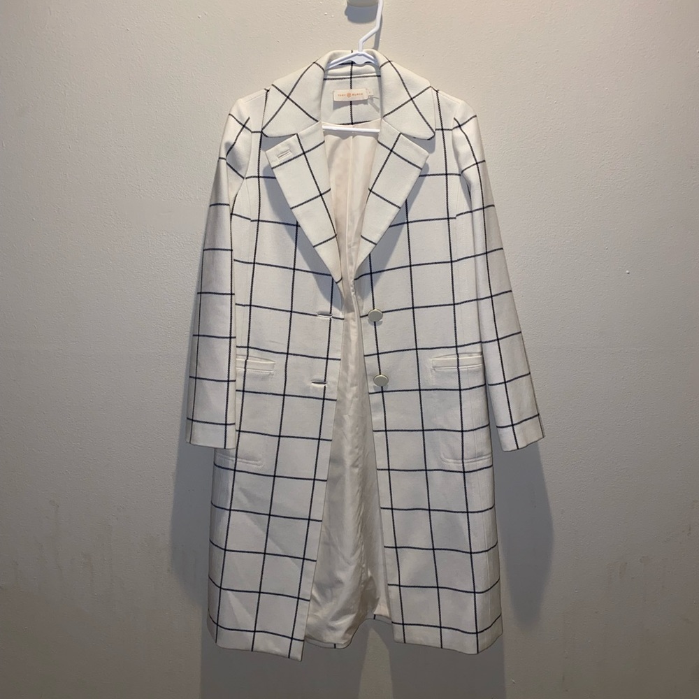 Tory Burch white check coat